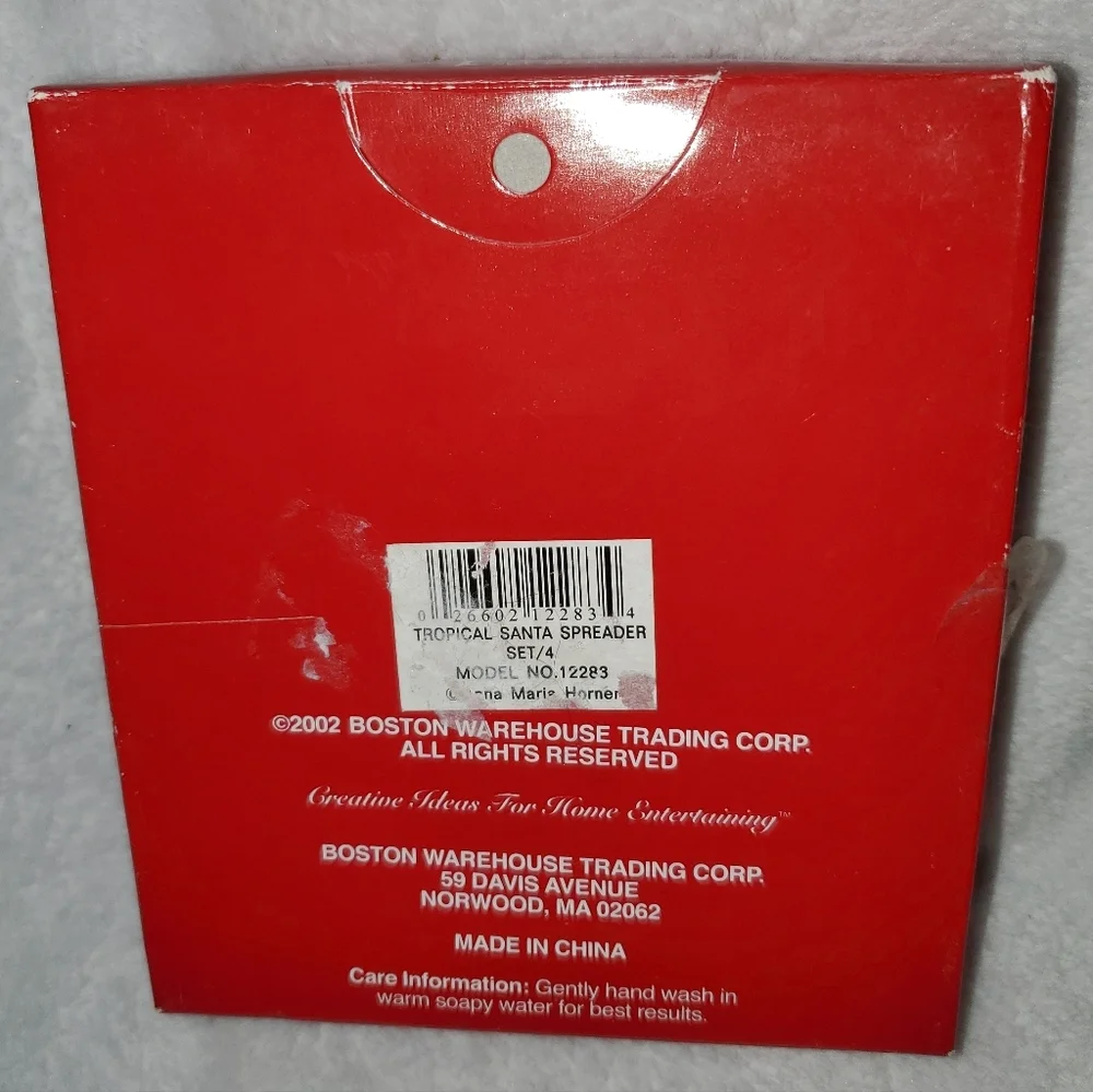 NIB Vintage Boston Warehouse Tropical Santa Holiday Spreaders Set of 4